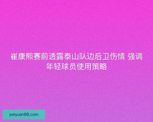崔康熙赛前透露泰山队边后卫伤情 强调年轻球员使用策略 崔康熙赛前透露泰山队边后卫伤情 强调年轻球员使用策略