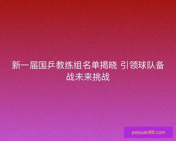 新一届国乒教练组名单揭晓 引领球队备战未来挑战